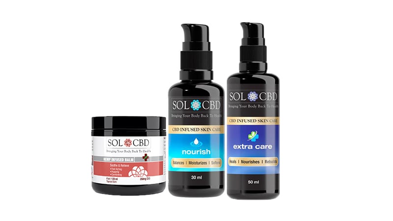 Sol CBD Topical products on white background