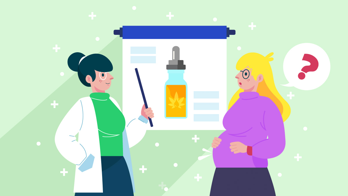 Illustration of Doctor Giving Advice to a Pregnant Woman About CBD Oil