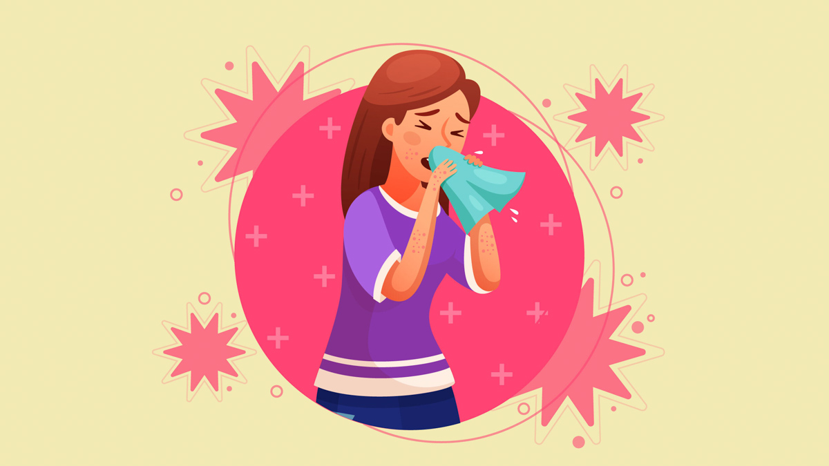 Illustration of a Woman Sneezing Due to Allergies