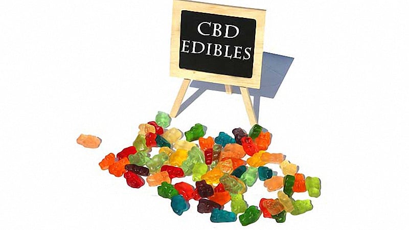 CBD Gummy with Board White Background