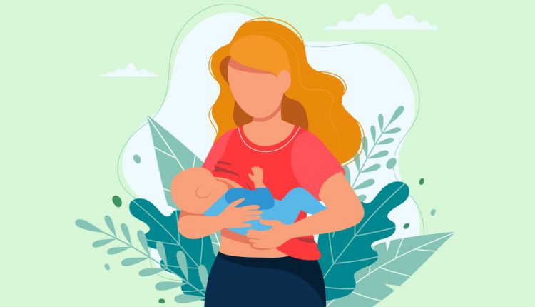 Mother Holding Her Baby While Breastfeeding Illustration
