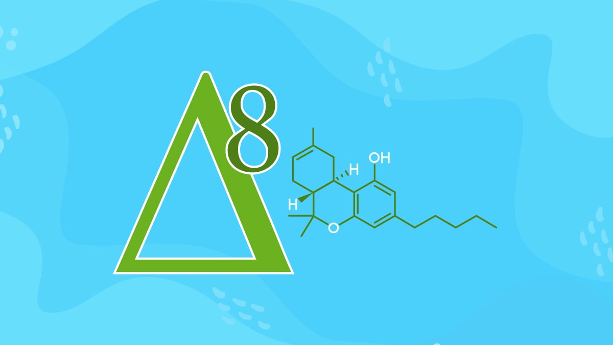 Illustration of delta 8 symbol and chemical molecule